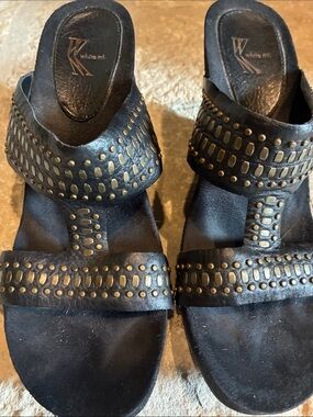 White Mountain Black Studded Slide Wedge Sandals